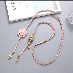 New🌼Pink🌸Camellia Cross Body Bag /Wallet Long Starp Chain 47"